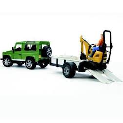 BRUDER 02593 - Land Rover Defender con rimorchio e JCB Micro escavatore con personaggio