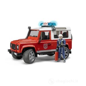 BRUDER 02596 - Land Rover Defender Station Wagon Vigili del fuoco luci e suoni con pompiere
