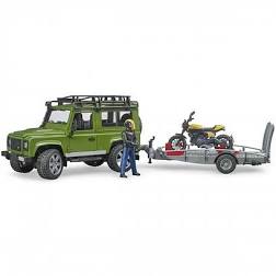 BRUDER 02598 - Land Rover Defender rimorchio moto Ducati e personaggio
