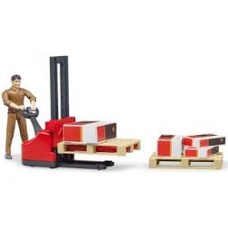 BRUDER 62210 - Personaggio UPS con transpallet manuale e accessori